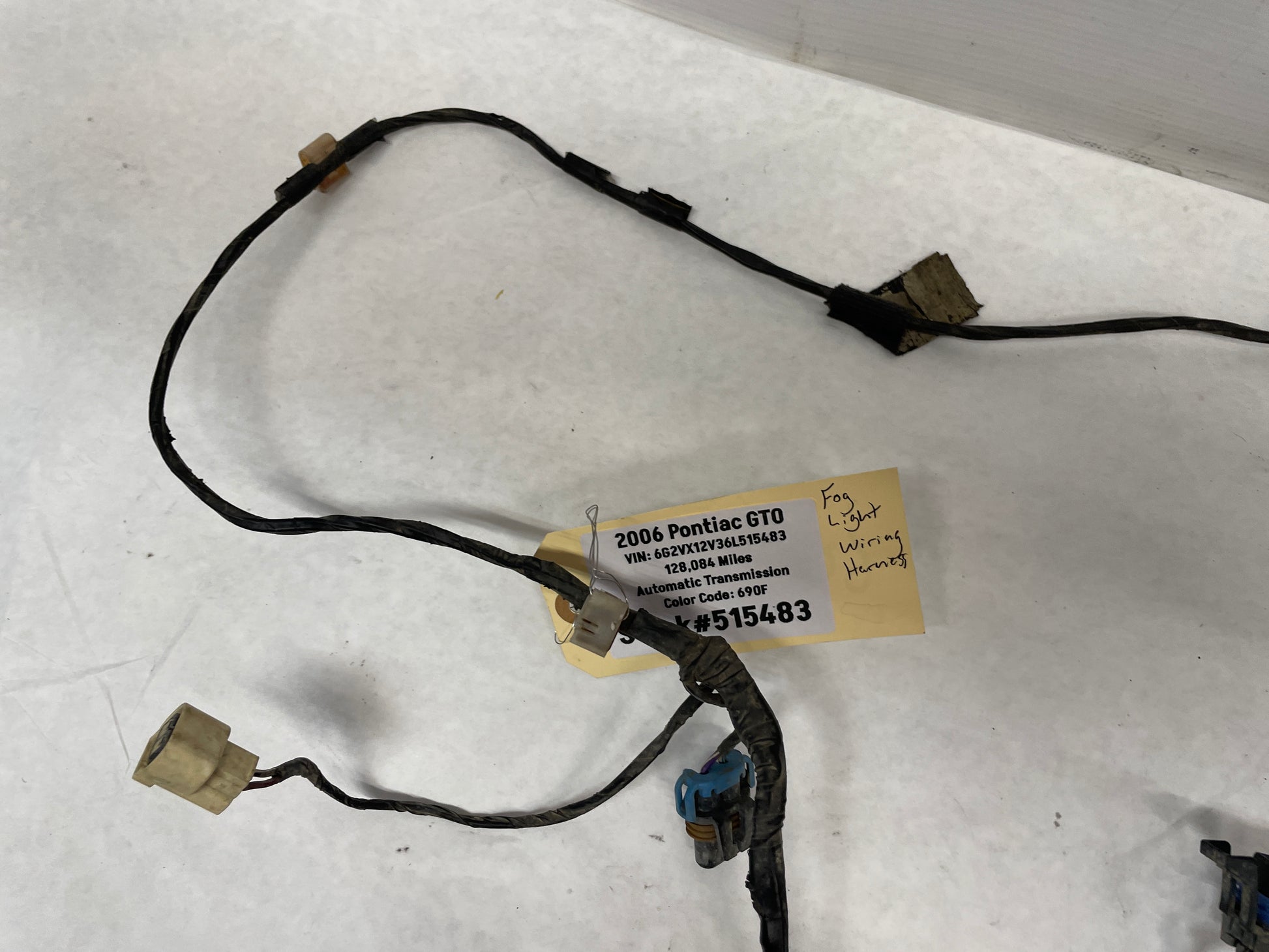 2006 Pontiac GTO Front Bumper Fog Light Lamp Wire Wiring Harness OEM - Day's Parts Yard