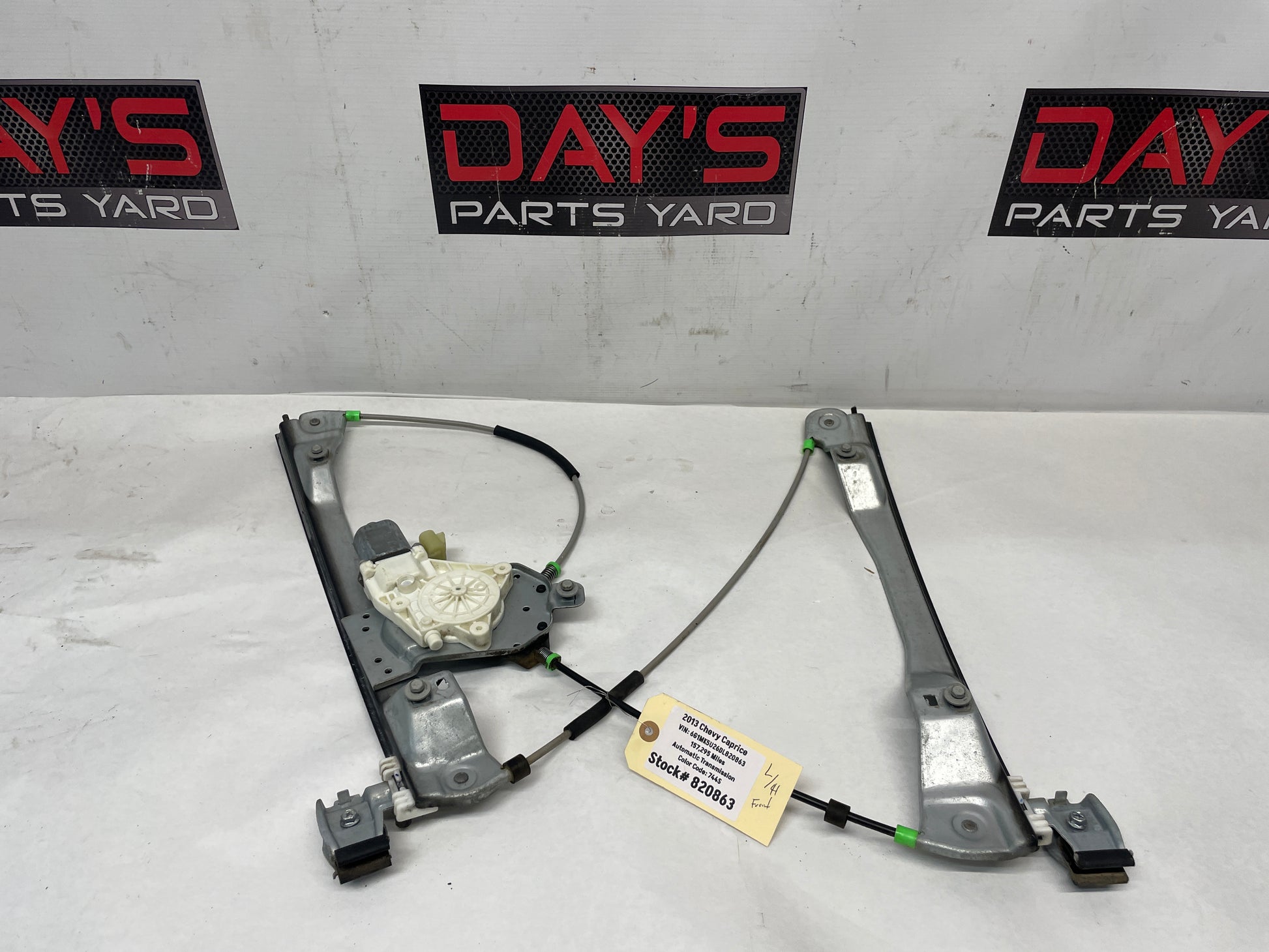 2013 Chevy Caprice LH Driver Front Window Regulator Motor OEM - Day's Parts Yard
