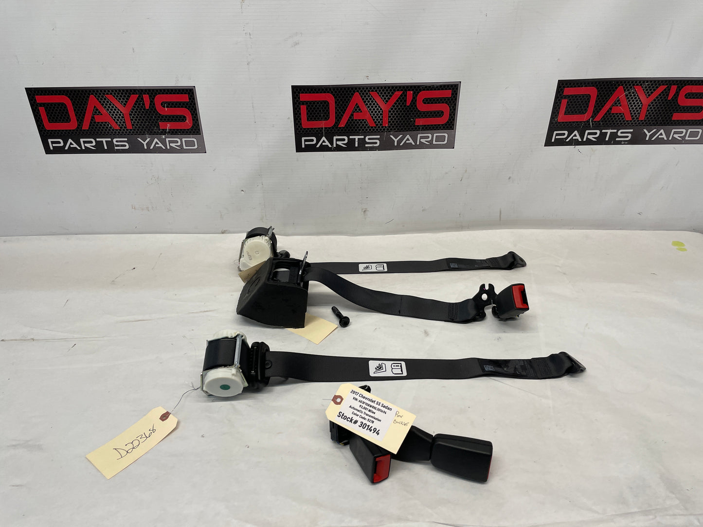 2017 Chevy SS Sedan Complete Rear Seat Belts Retractor Set w/ Buckles OEM - Day's Parts Yard