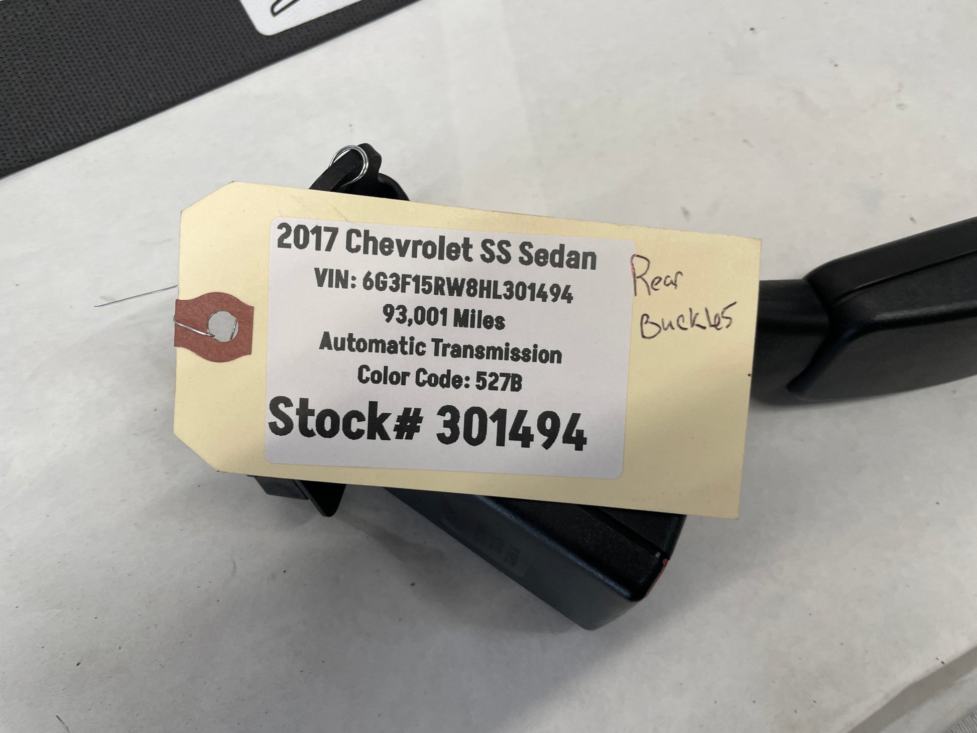2017 Chevy SS Sedan Complete Rear Seat Belts Retractor Set w/ Buckles OEM - Day's Parts Yard