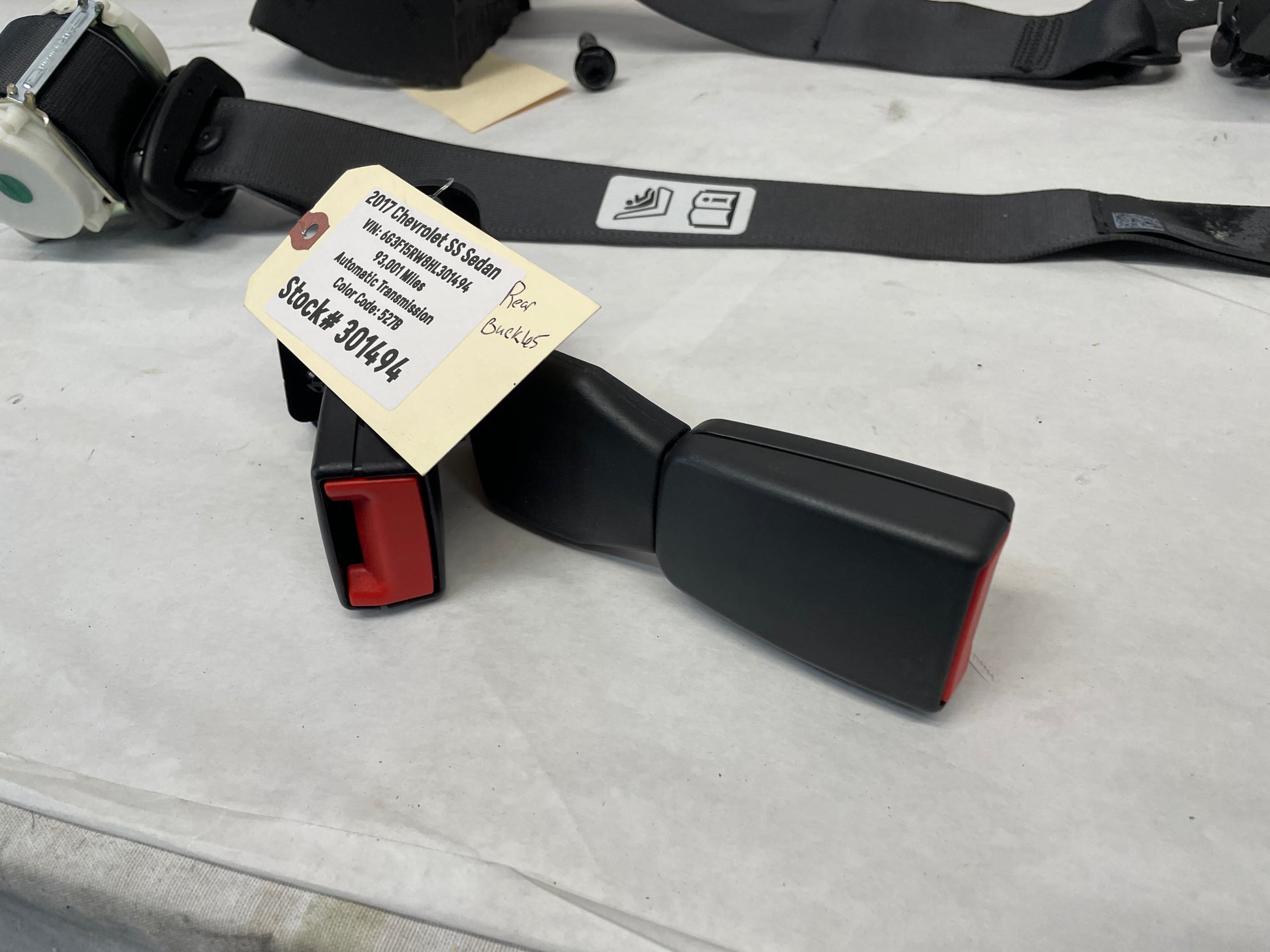 2017 Chevy SS Sedan Complete Rear Seat Belts Retractor Set w/ Buckles OEM - Day's Parts Yard