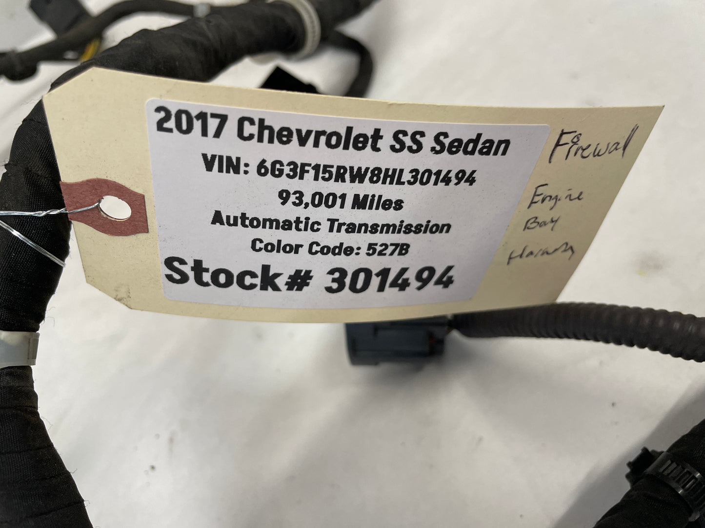 2017 Chevy SS Sedan Fire Wall Front Chassis Engine Bay Wire Wiring Harness OEM - Day's Parts Yard