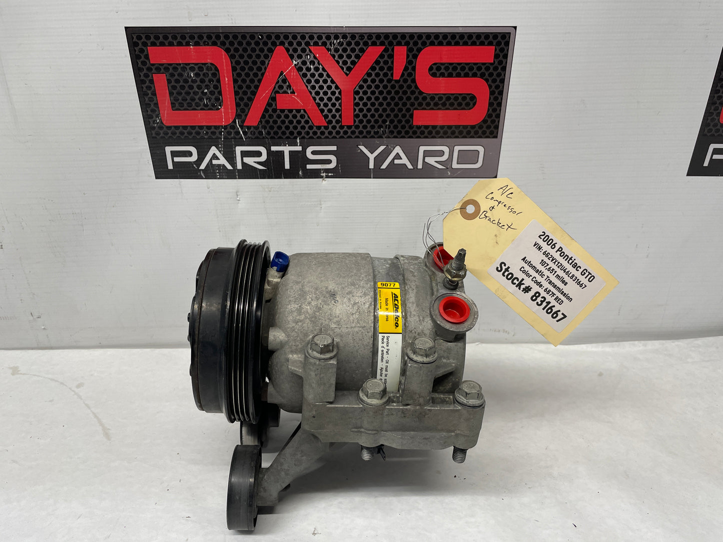 2006 Pontiac GTO AC Air Conditioner Compressor w/ Bracket OEM - Day's Parts Yard