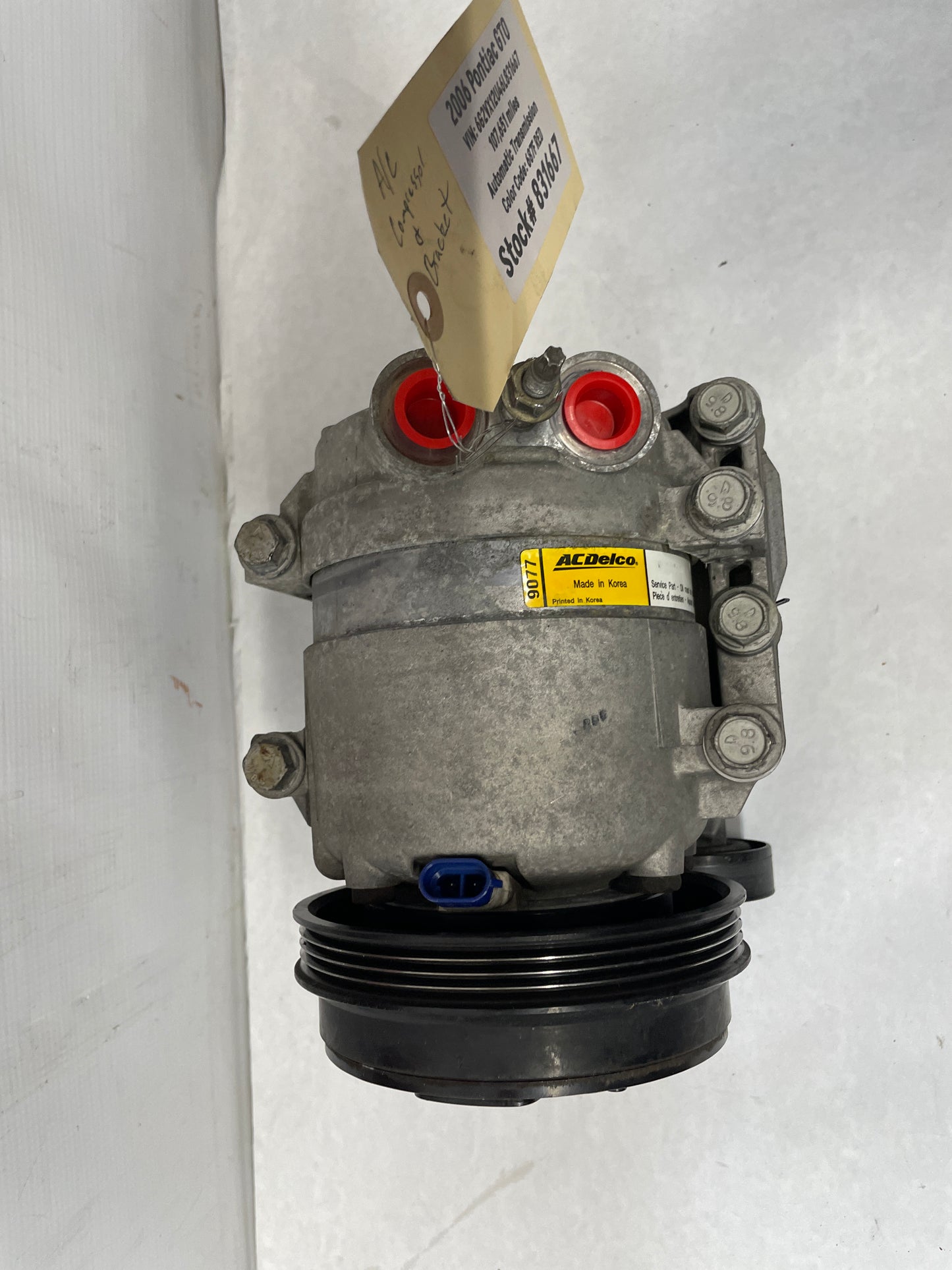 2006 Pontiac GTO AC Air Conditioner Compressor w/ Bracket OEM - Day's Parts Yard