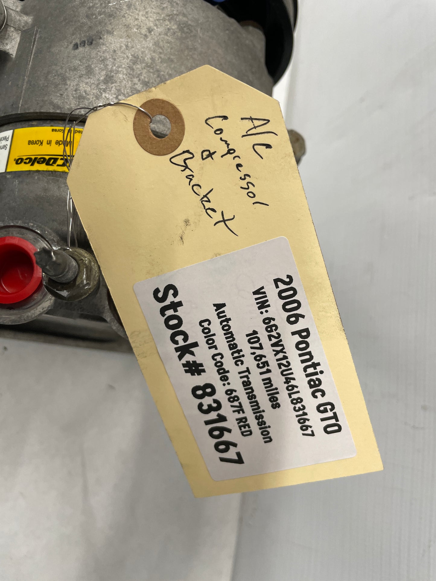 2006 Pontiac GTO AC Air Conditioner Compressor w/ Bracket OEM - Day's Parts Yard