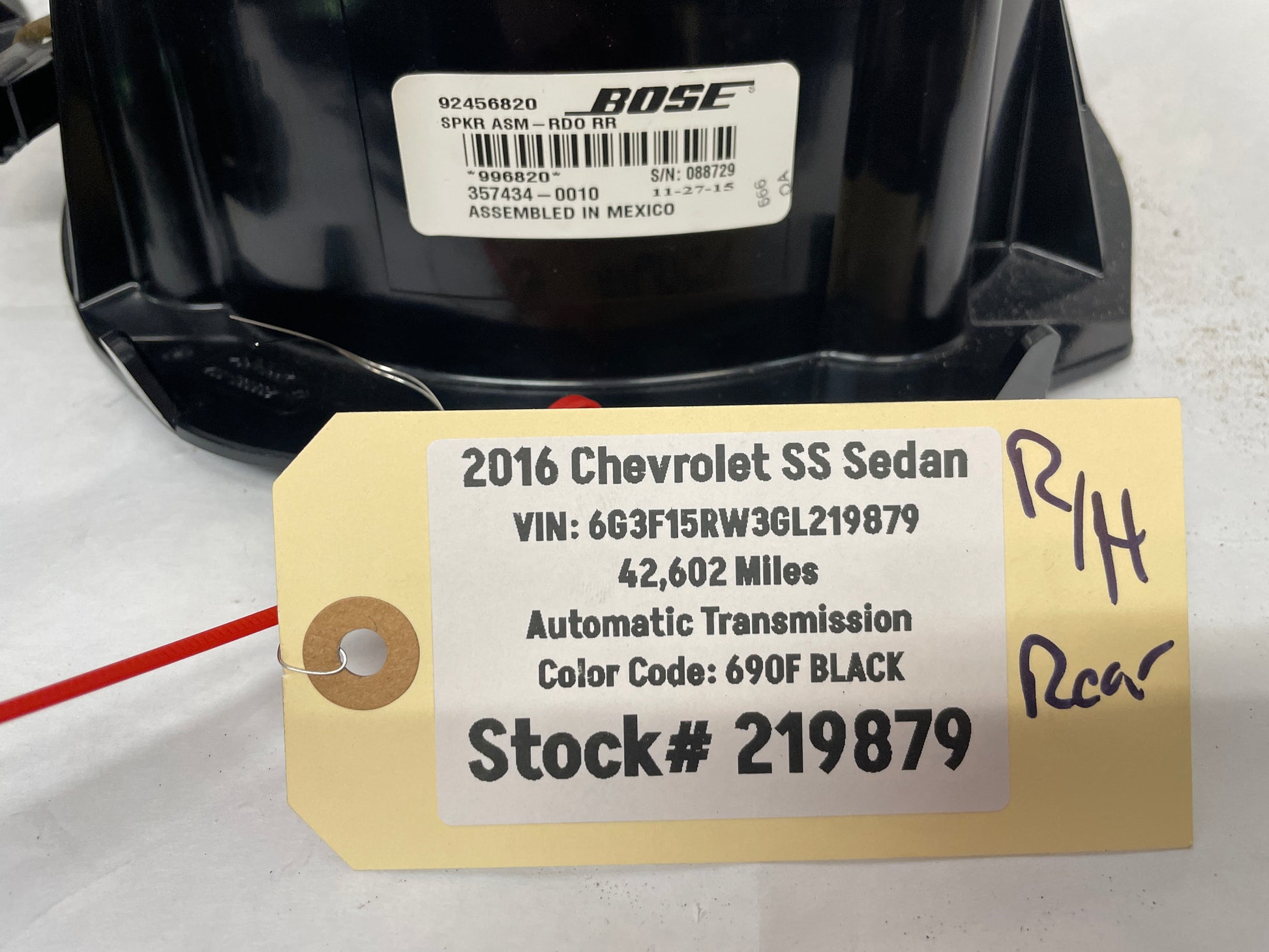 2016 Chevy SS Sedan BOSE Package Tray Parcel Shelf Rear Speakers OEM - Day's Parts Yard