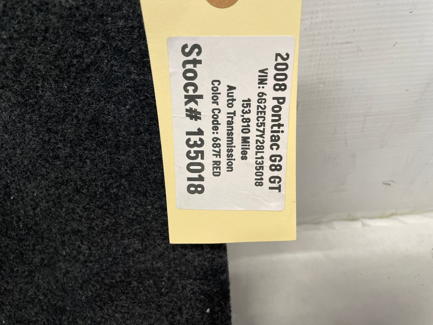 2008 Pontiac G8 GT Trunk Deck Lid Liner Carpet Felt OEM - Day's Parts Yard