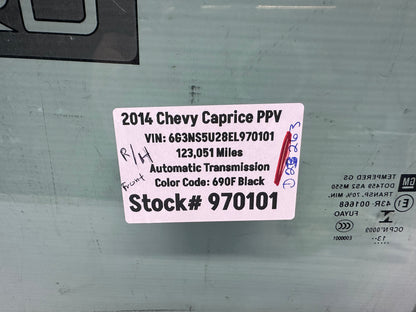 2014 Chevy Caprice PPV RH Passenger Front Door Window Glass OEM - Day's Parts Yard