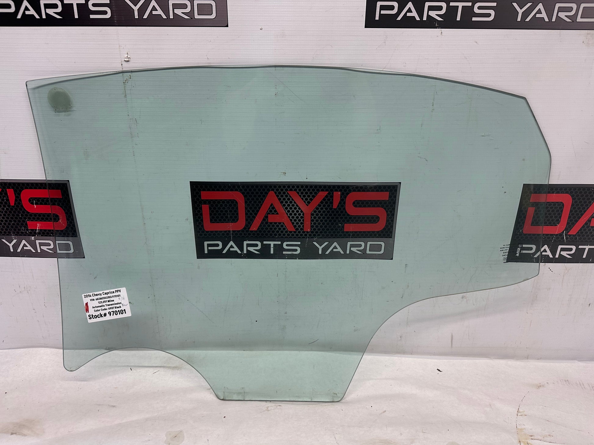 2014 Chevy Caprice PPV RH Passenger Rear Door Window Glass OEM - Day's Parts Yard