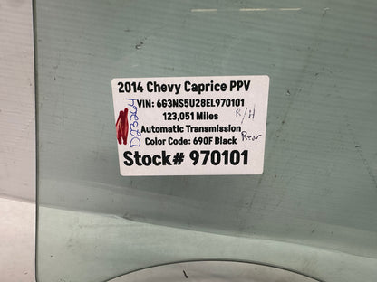 2014 Chevy Caprice PPV RH Passenger Rear Door Window Glass OEM - Day's Parts Yard