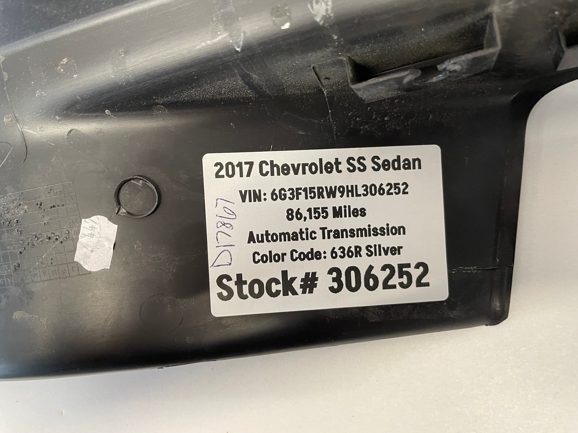 2017 Chevy SS Sedan LH Driver Rear Sill Scuff Plate OEM - Day's Parts Yard