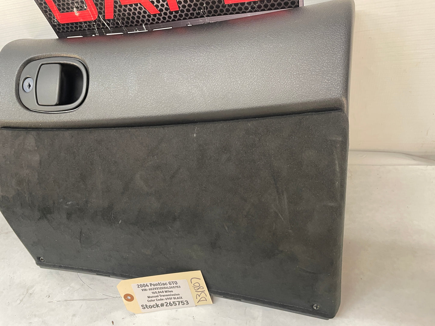 2004 Pontiac GTO Glove Box Assembly Compartment Black Suede OEM - Day's Parts Yard
