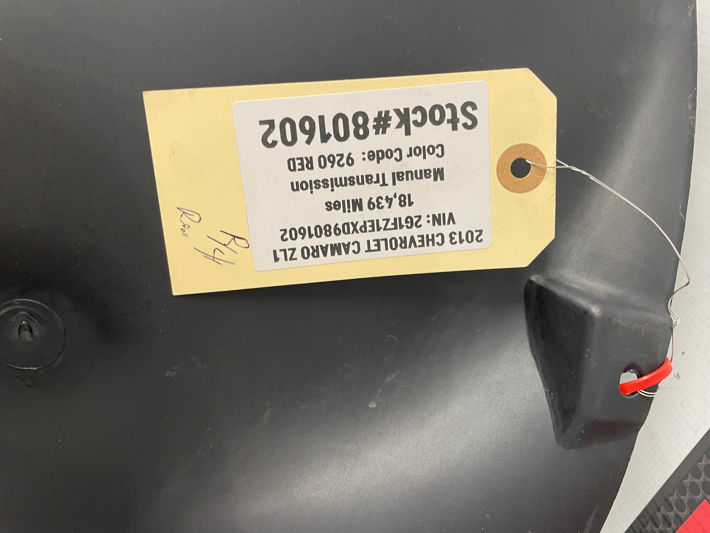 2013 Chevy Camaro ZL1 RH Passenger Rear Fender Wheel Well Liner OEM - Day's Parts Yard