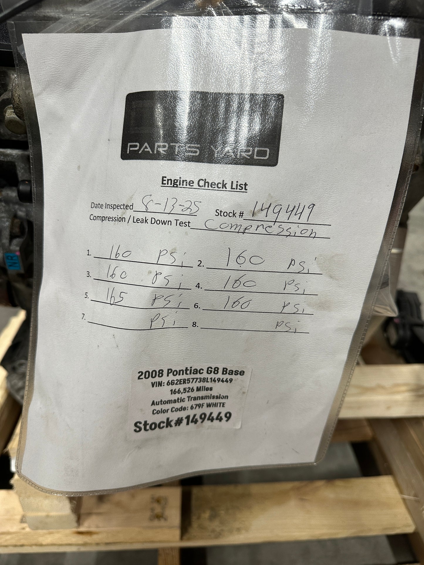 Pontiac G8 Base 3.6L LY7 V6 Engine Motor Assembly