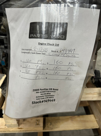 Pontiac G8 Base 3.6L LY7 V6 Engine Motor Assembly