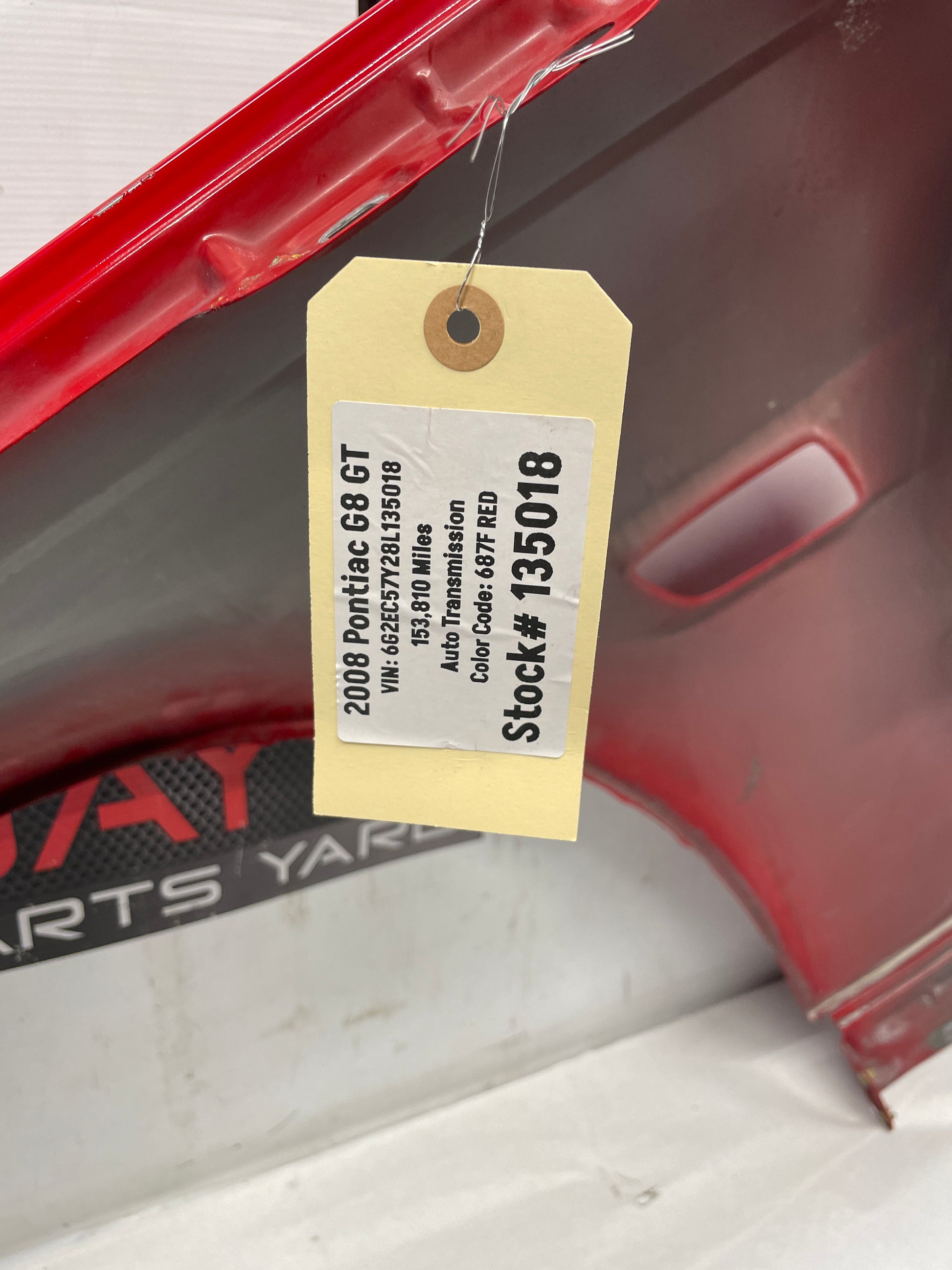 2008 Pontiac G8 GT RH Passenger Fender Red OEM - Day's Parts Yard