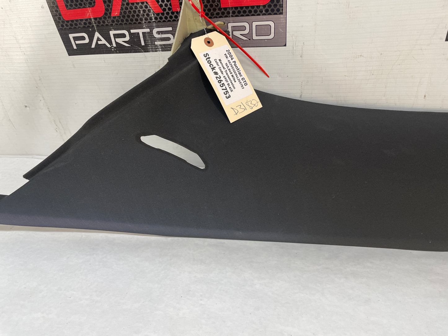 2004 Pontiac GTO RH Passenger Rear Interior Quarter C Pillar Seat Belt Cover Trim Panel OEM - Day's Parts Yard