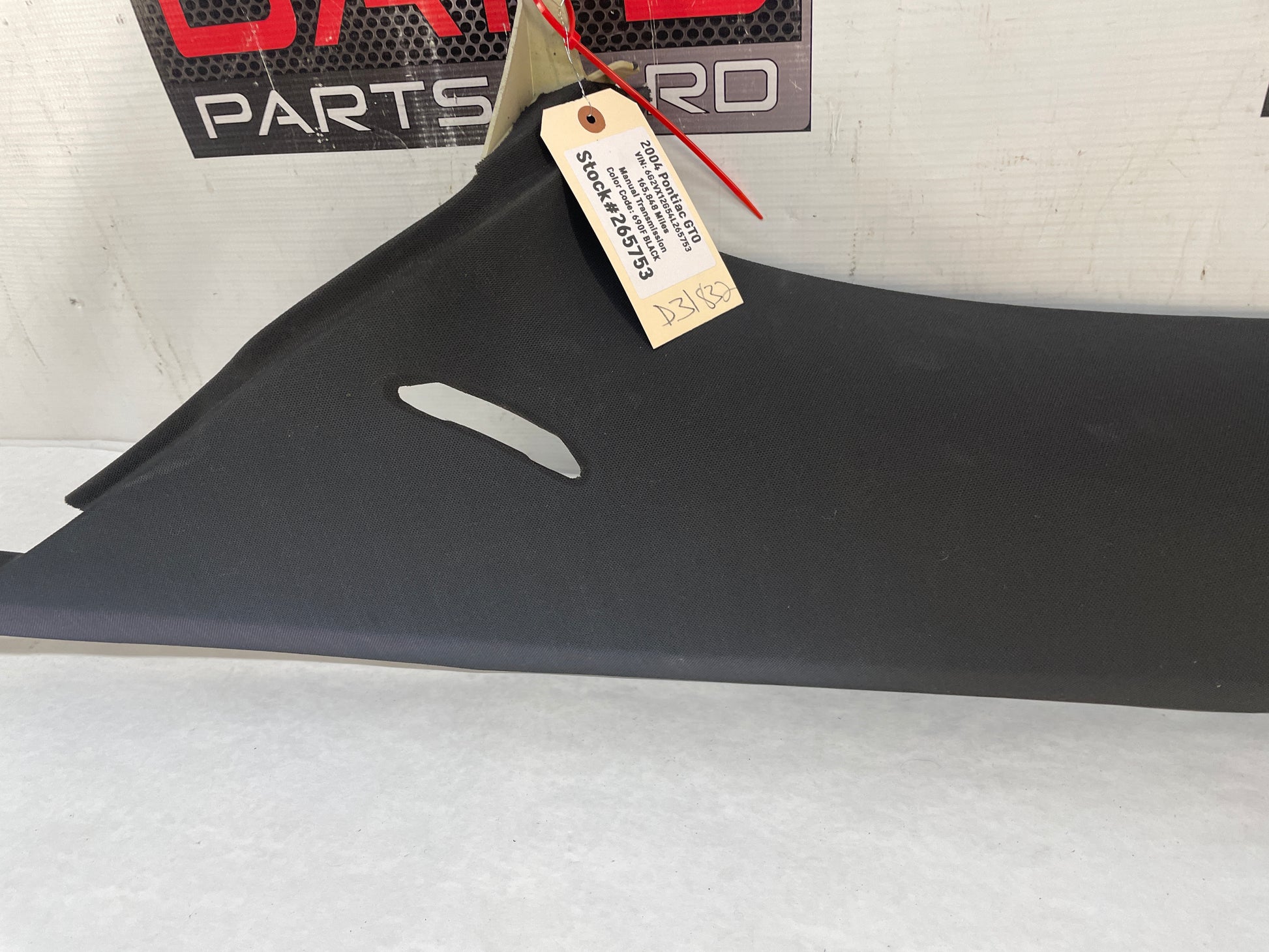 2004 Pontiac GTO RH Passenger Rear Interior Quarter C Pillar Seat Belt Cover Trim Panel OEM - Day's Parts Yard
