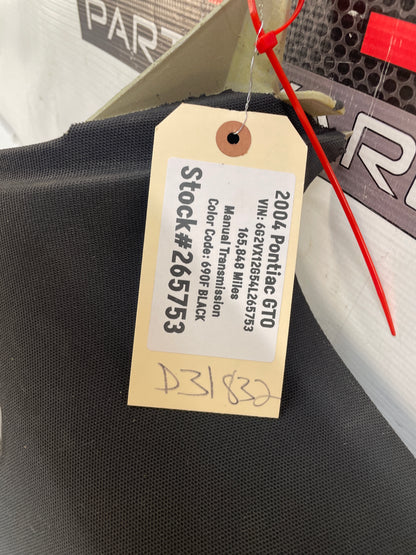 2004 Pontiac GTO RH Passenger Rear Interior Quarter C Pillar Seat Belt Cover Trim Panel OEM - Day's Parts Yard