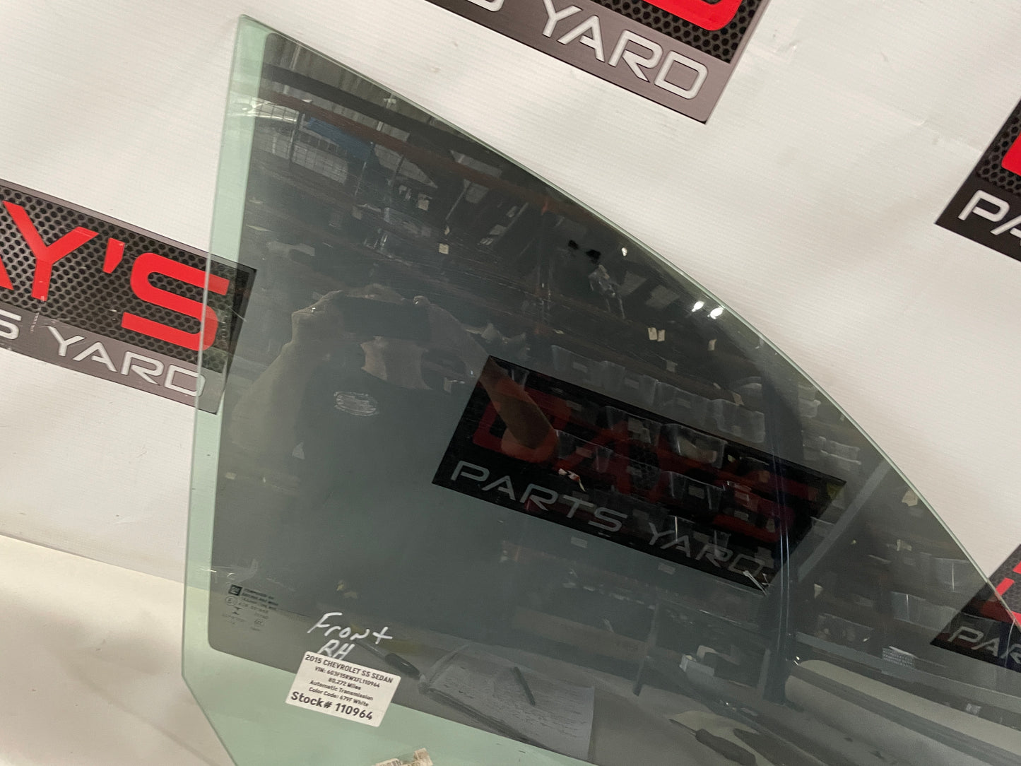2015 Chevy SS Sedan Front RH Passenger Door Window Glass OEM - Day's Parts Yard