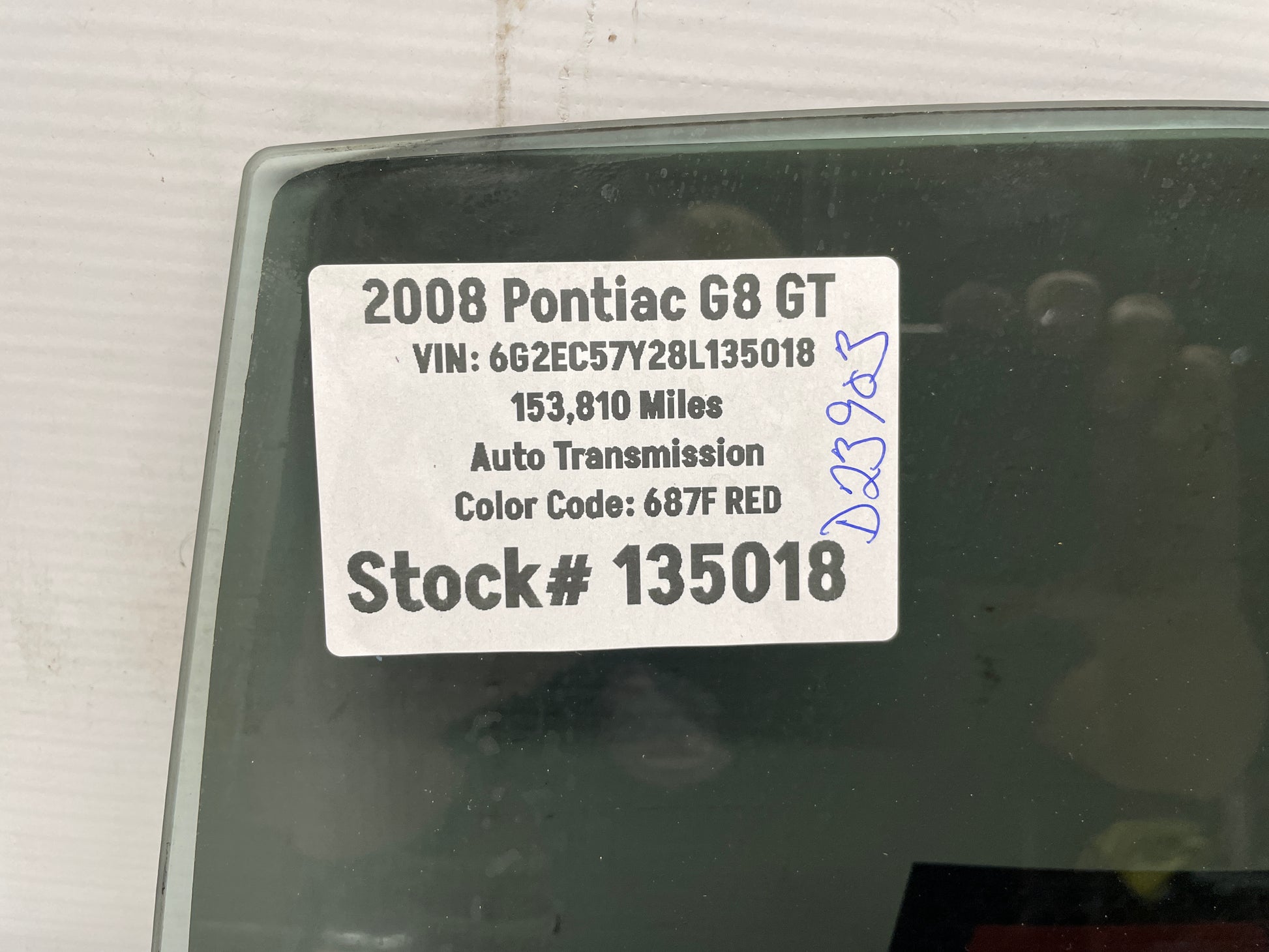 2008 Pontiac G8 GT RH Passenger Rear Door Glass OEM - Day's Parts Yard