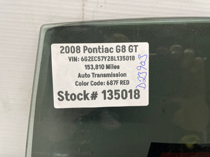 2008 Pontiac G8 GT RH Passenger Rear Door Glass OEM - Day's Parts Yard