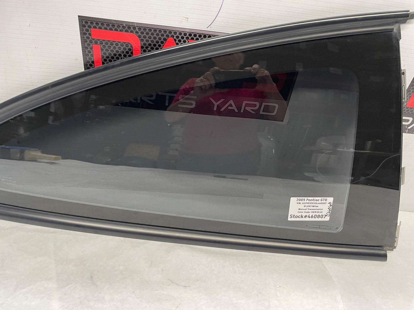 2005 Pontiac GTO RH Passenger Rear Quarter Window Glass OEM - Day's Parts Yard
