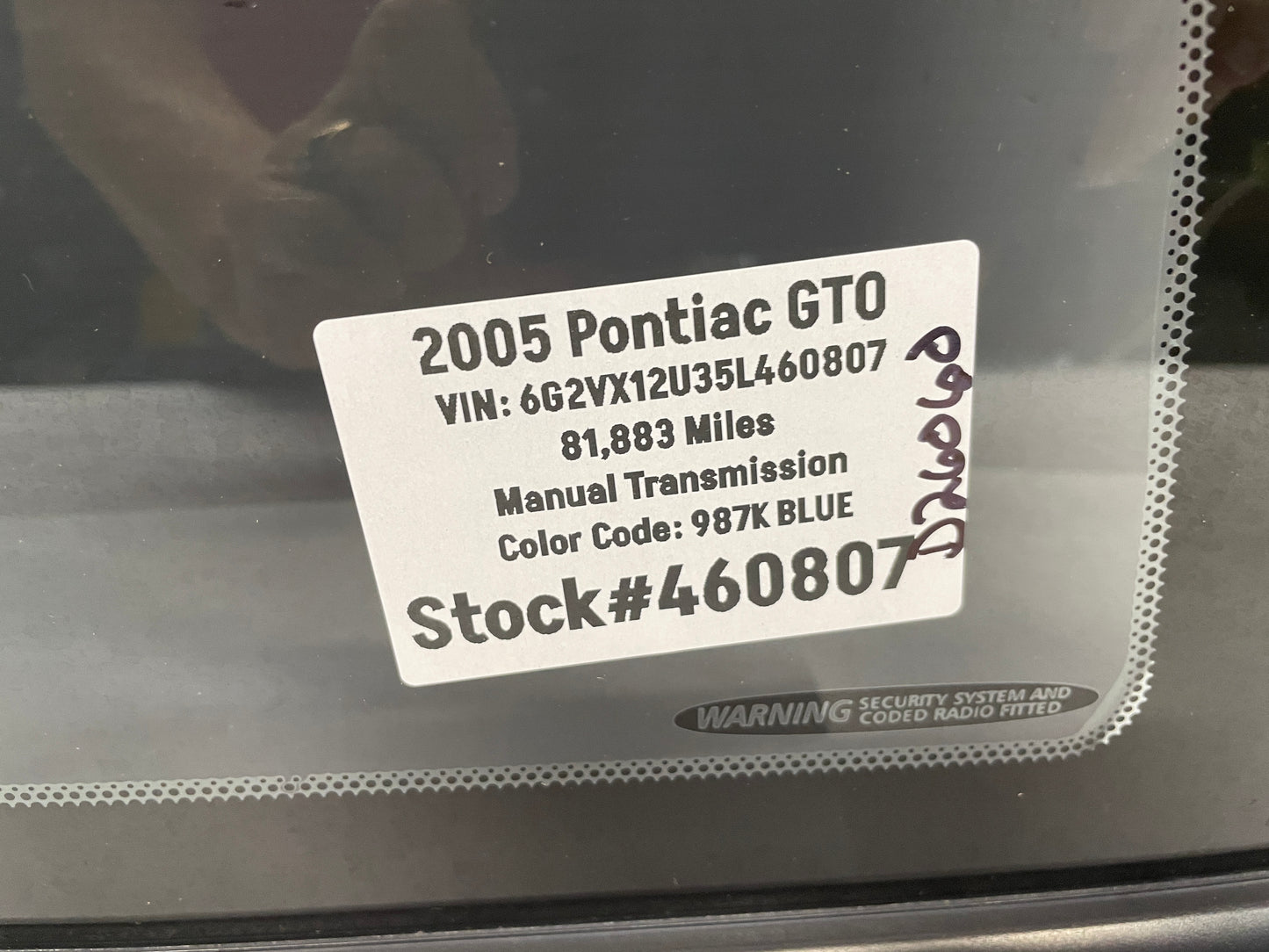 2005 Pontiac GTO RH Passenger Rear Quarter Window Glass OEM - Day's Parts Yard