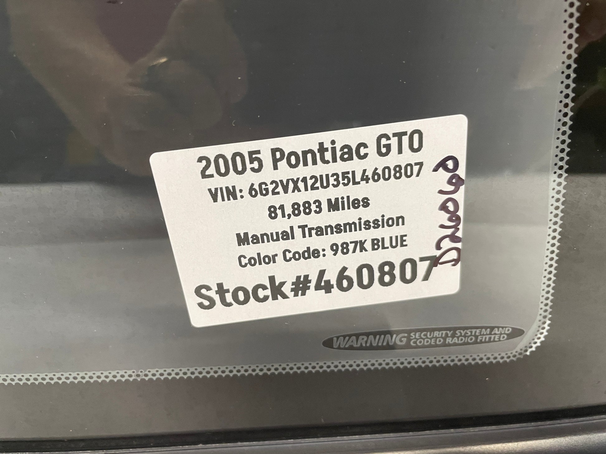 2005 Pontiac GTO RH Passenger Rear Quarter Window Glass OEM - Day's Parts Yard