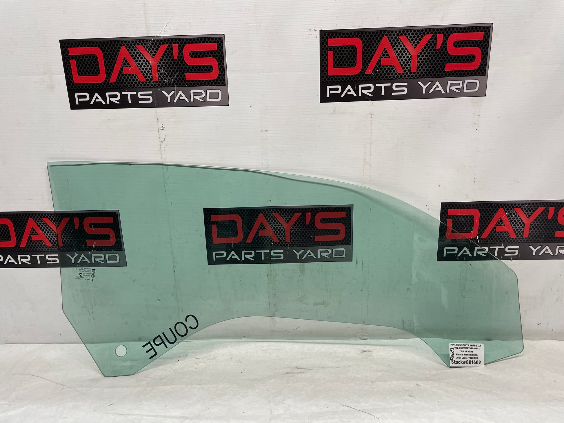 2013 Chevy Camaro ZL1 RH Passenger Window Glass OEM - Day's Parts Yard