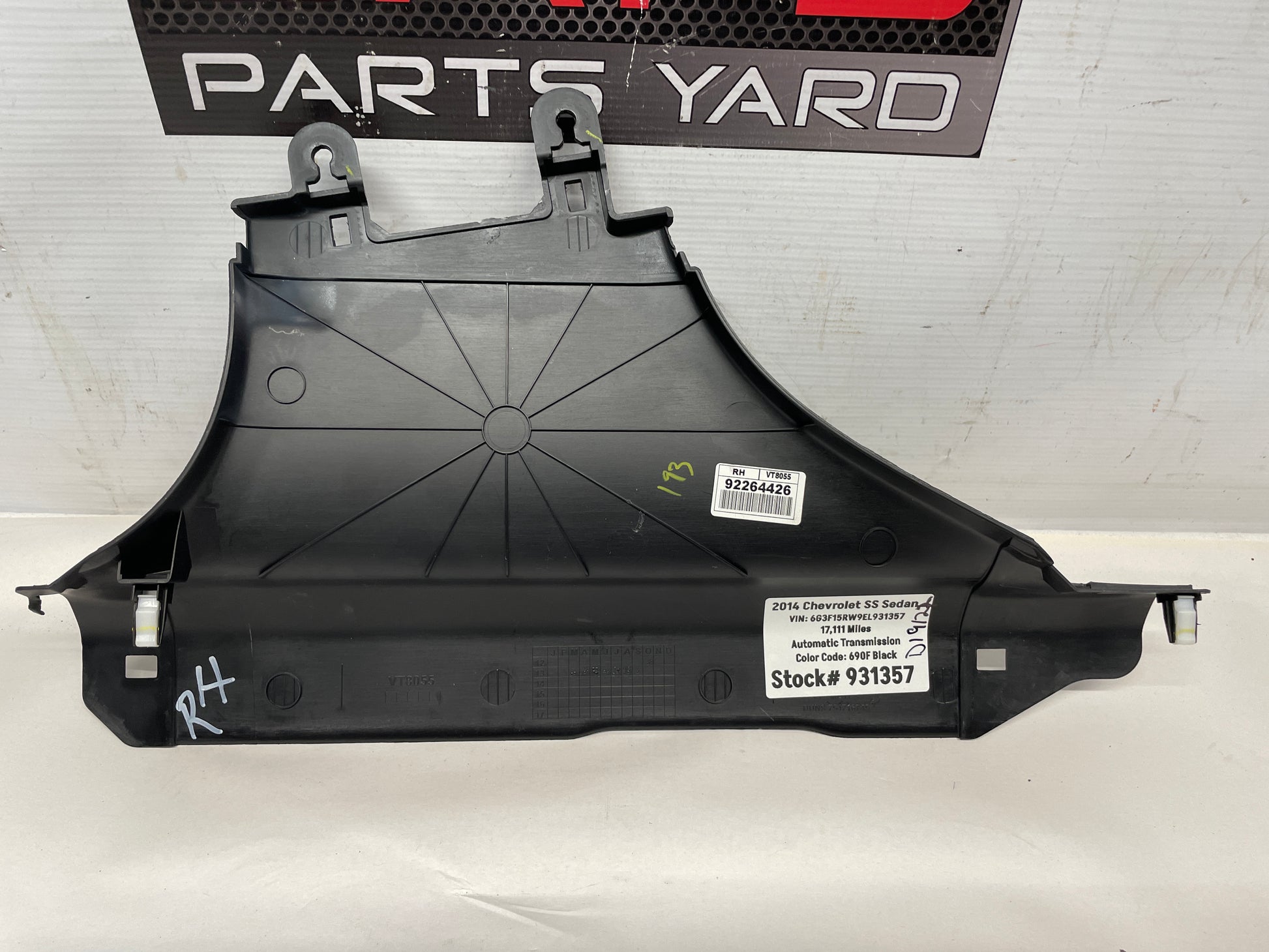 2014 Chevy SS Sedan RH Passenger Lower B Pillar Carpet Retainer OEM - Day's Parts Yard