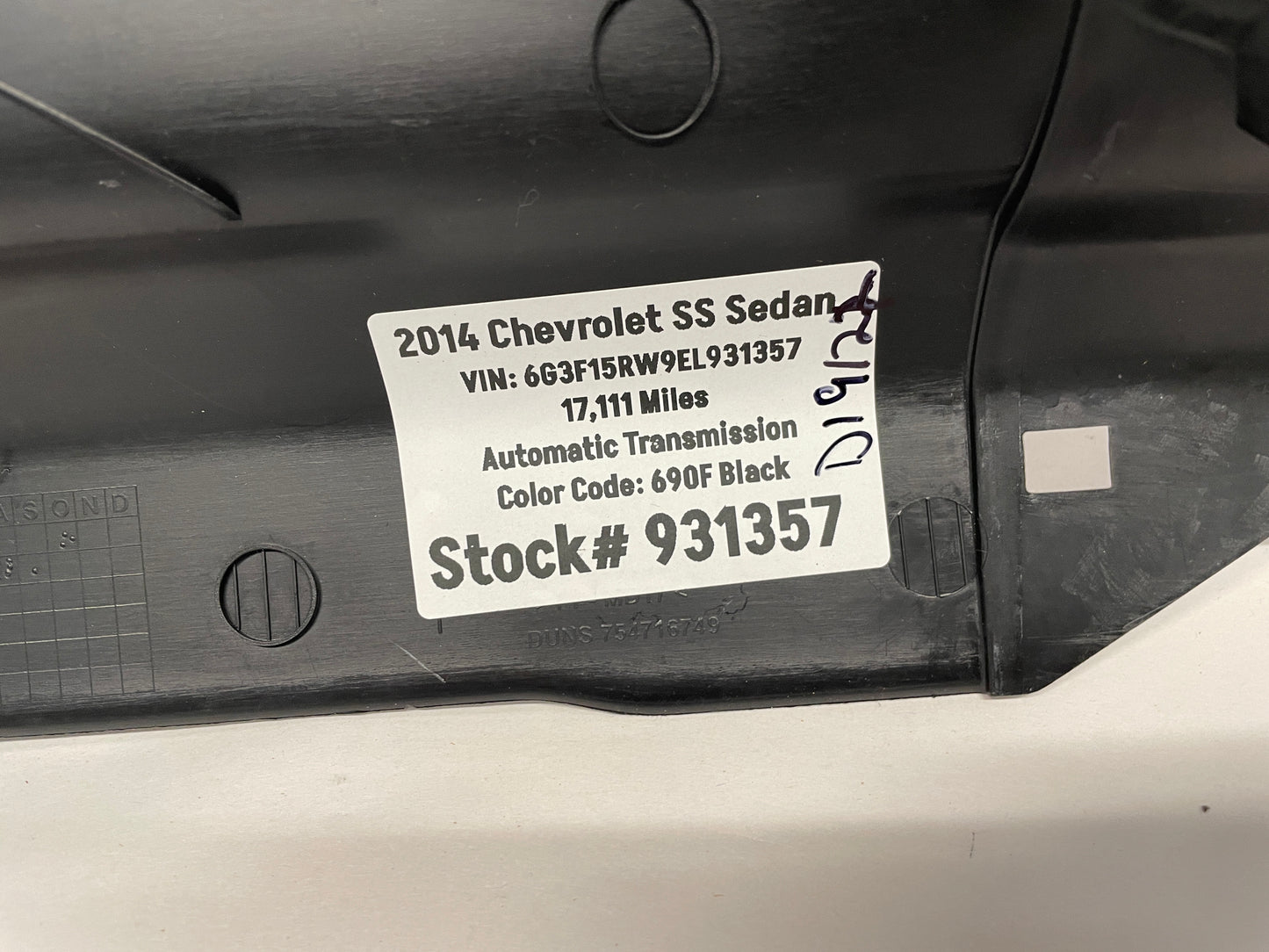 2014 Chevy SS Sedan RH Passenger Lower B Pillar Carpet Retainer OEM - Day's Parts Yard