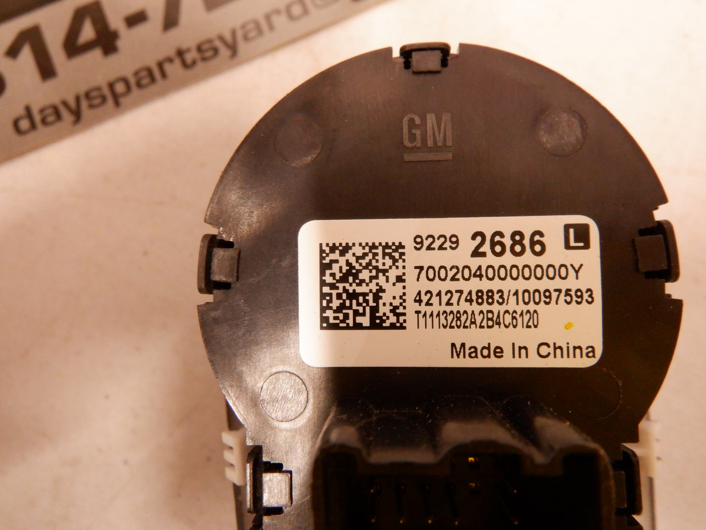 2014-2017 Chevy SS Headlight Lamp Switch w/ Trim Plate 92292686 OEM - Day's Parts Yard